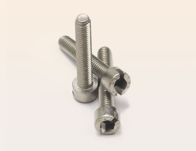 Stainless steel screw with socket and milled slot