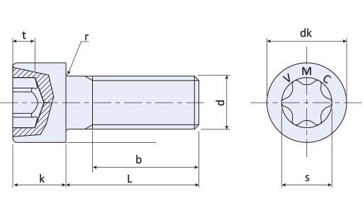 Disegno Viti a testa cilindrica con cava esalobata (6 lobi) - ISO 14579 - 6 LOBI