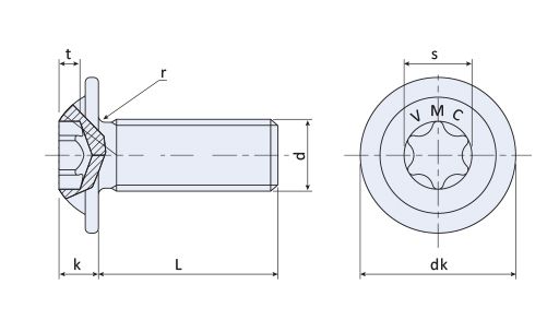 Preview Flanged button head screws with a 6-lobed socket